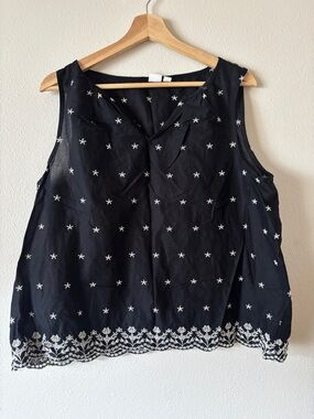 Gap Black Cotton Embroidered Sleeveless Blouse Size Large